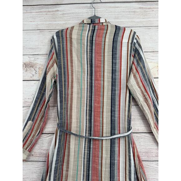 Roller Rabbit Striped Button Down Belted Shirt Dress Womens Large Multicolor - Picture 4 of 14